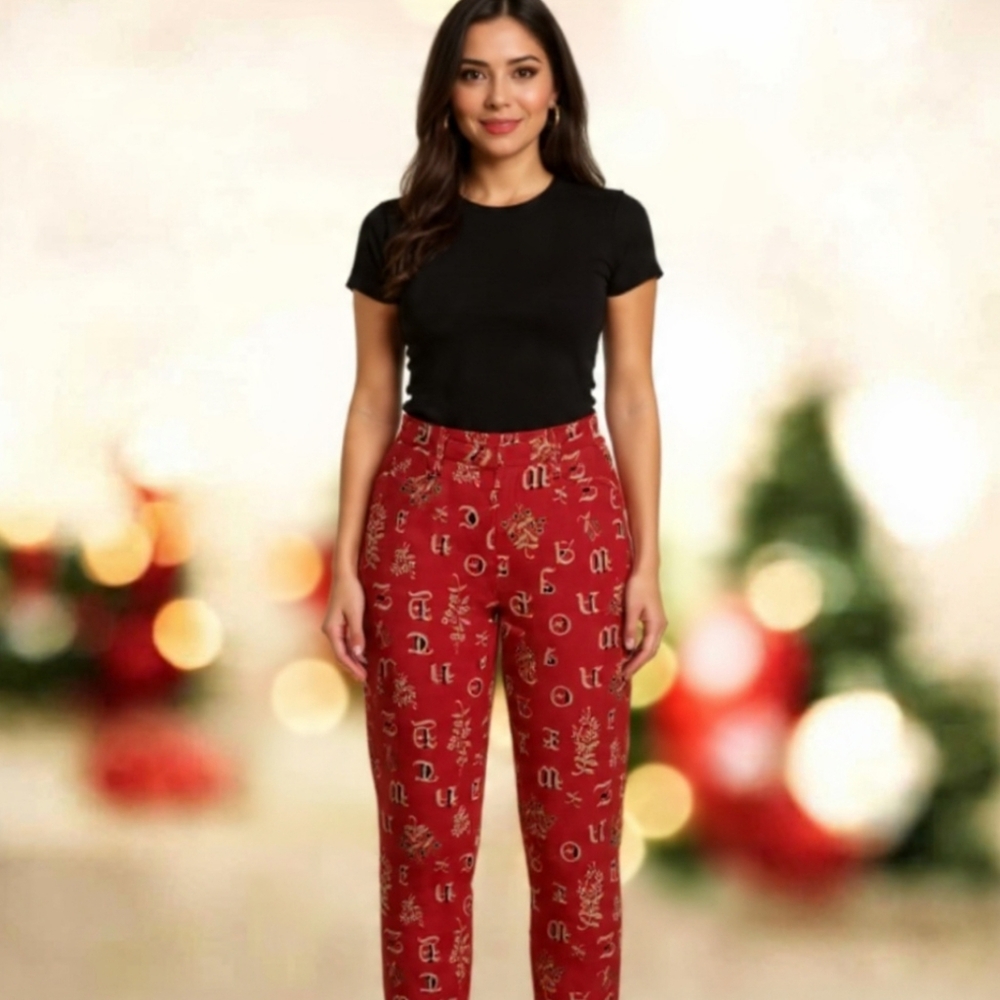 W14"❤️MaxMara Festive Limited Edition Red Alphabet Print Trousers